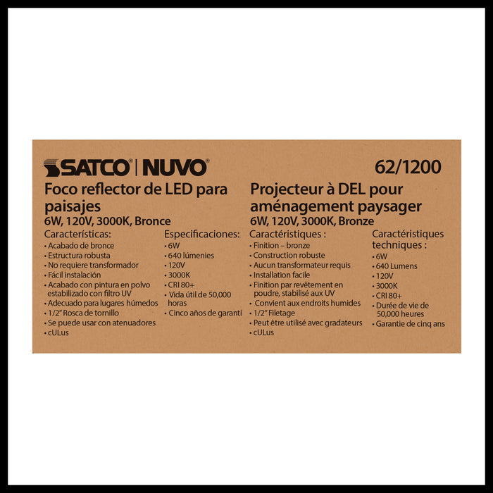 SATCO/NUVO LED Landscape Flood 6W Bronze Finish 3000K (62-1200)