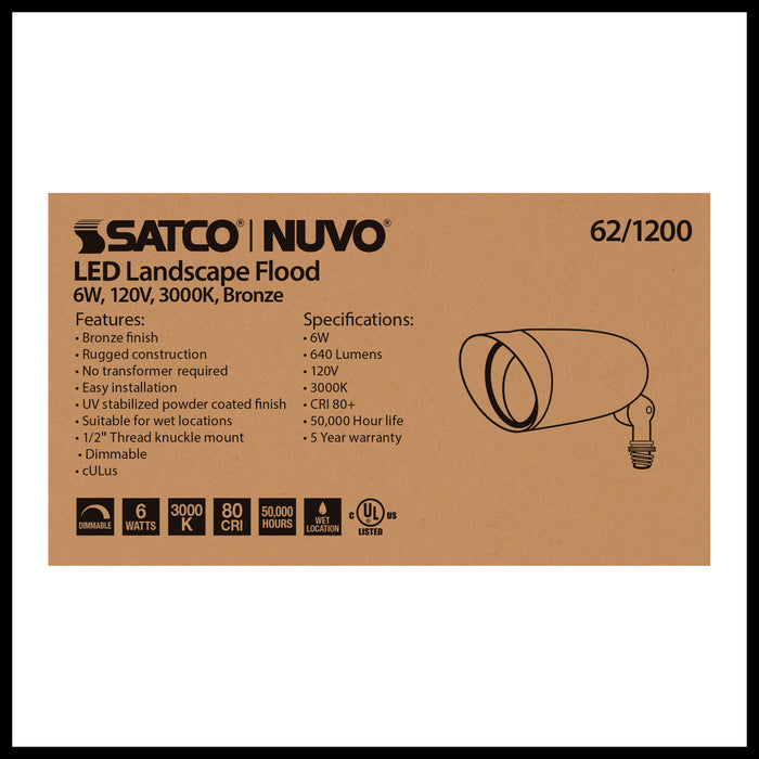 SATCO/NUVO LED Landscape Flood 6W Bronze Finish 3000K (62-1200)