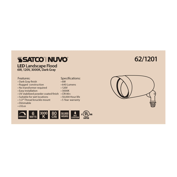 SATCO/NUVO LED Landscape Flood 6W Dark Gray Finish (62-1201)