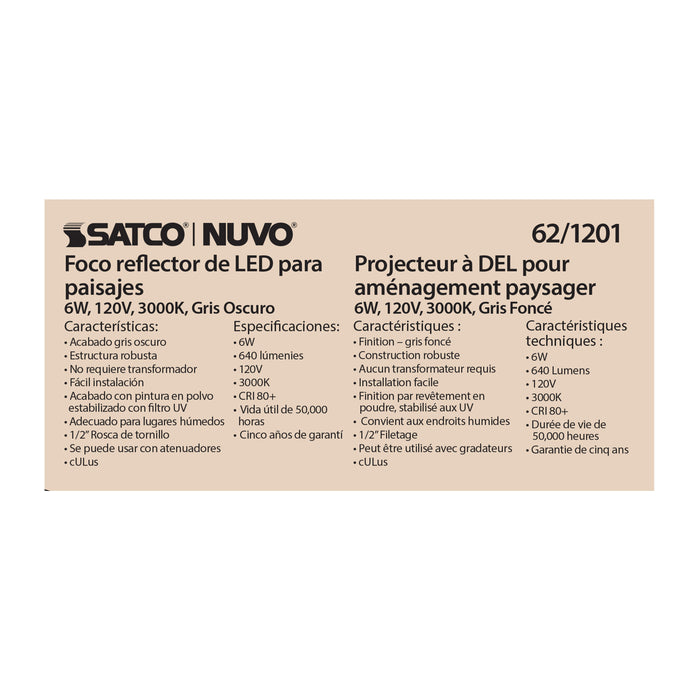 SATCO/NUVO LED Landscape Flood 6W Dark Gray Finish (62-1201)
