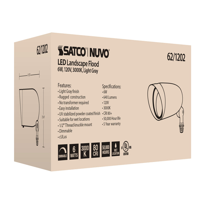 SATCO/NUVO LED Landscape Flood 6W Light Gray Finish (62-1202)