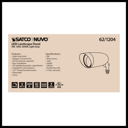 SATCO/NUVO LED Landscape Flood 9W Light Gray Finish (62-1204)