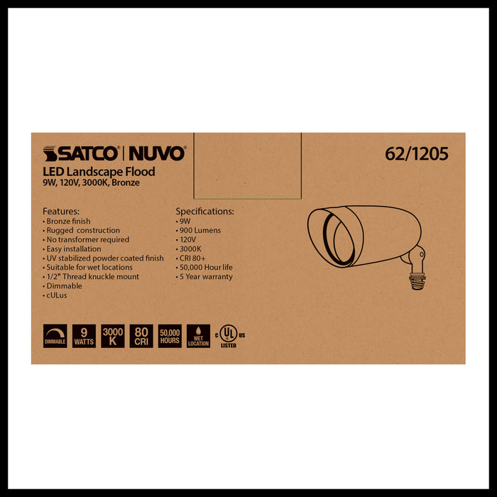 SATCO/NUVO LED Landscape Flood 9W Bronze Finish 3000K (62-1205)