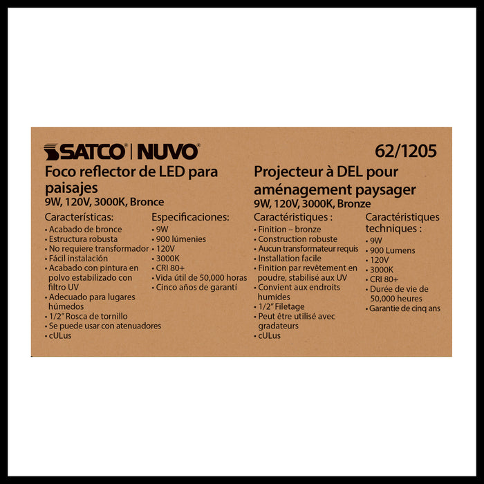 SATCO/NUVO LED Landscape Flood 9W Bronze Finish 3000K (62-1205)