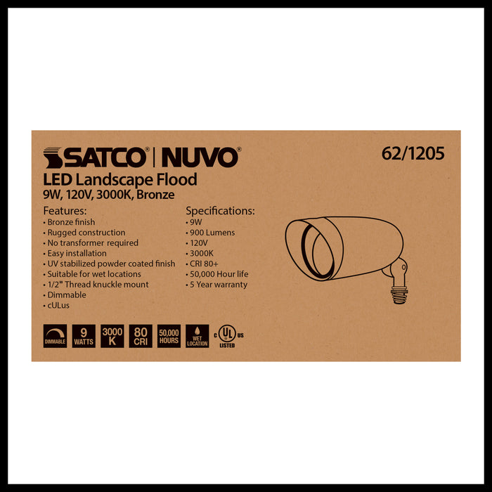 SATCO/NUVO LED Landscape Flood 9W Bronze Finish 3000K (62-1205)