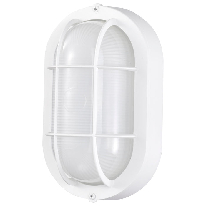 SATCO/NUVO 14W LED Small Oval Bulk Head Outdoor Fixture 800Lm 90 CRI 120V 3000K White Finish-White Glass (62-1388)
