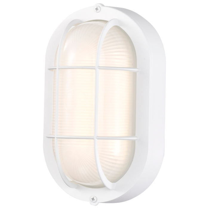 SATCO/NUVO 14W LED Small Oval Bulk Head Outdoor Fixture 800Lm 90 CRI 120V 3000K White Finish-White Glass (62-1388)