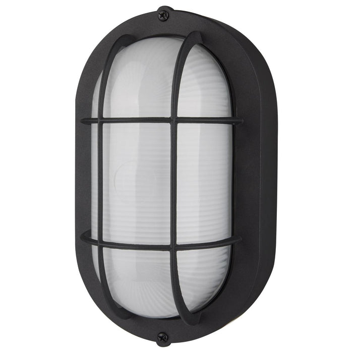 SATCO/NUVO 14W LED Small Oval Bulk Head Outdoor Fixture 800Lm 90 CRI 120V 3000K Black Finish - White Glass (62-1389)