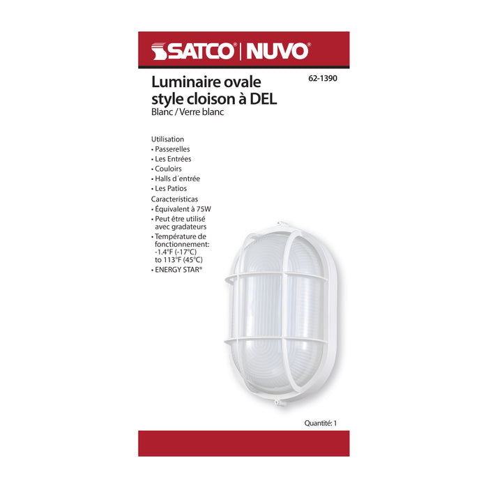 SATCO/NUVO 18.5W LED Oval Bulk Head Outdoor Fixture 1100Lm 90 CRI 120V 3000K White Finish - White Glass (62-1390)