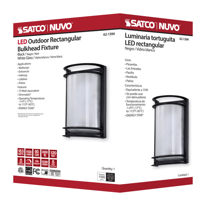 SATCO/NUVO 18.5W LED Rectangular Bulk Head Outdoor Fixture 1100Lm 90 CRI 120V 3000K Black Finish - White Glass (62-1394)