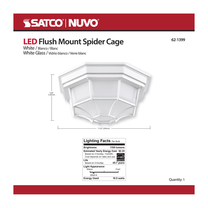 SATCO/NUVO 18.5W LED Spider Cage Outdoor Fixture 1100Lm 90 CRI 120V 3000K White Finish - Frosted Glass (62-1399)