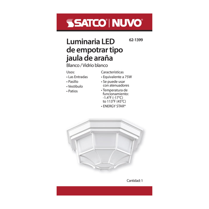 SATCO/NUVO 18.5W LED Spider Cage Outdoor Fixture 1100Lm 90 CRI 120V 3000K White Finish - Frosted Glass (62-1399)