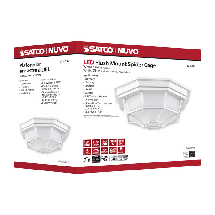 SATCO/NUVO 18.5W LED Spider Cage Outdoor Fixture 1100Lm 90 CRI 120V 3000K White Finish - Frosted Glass (62-1399)