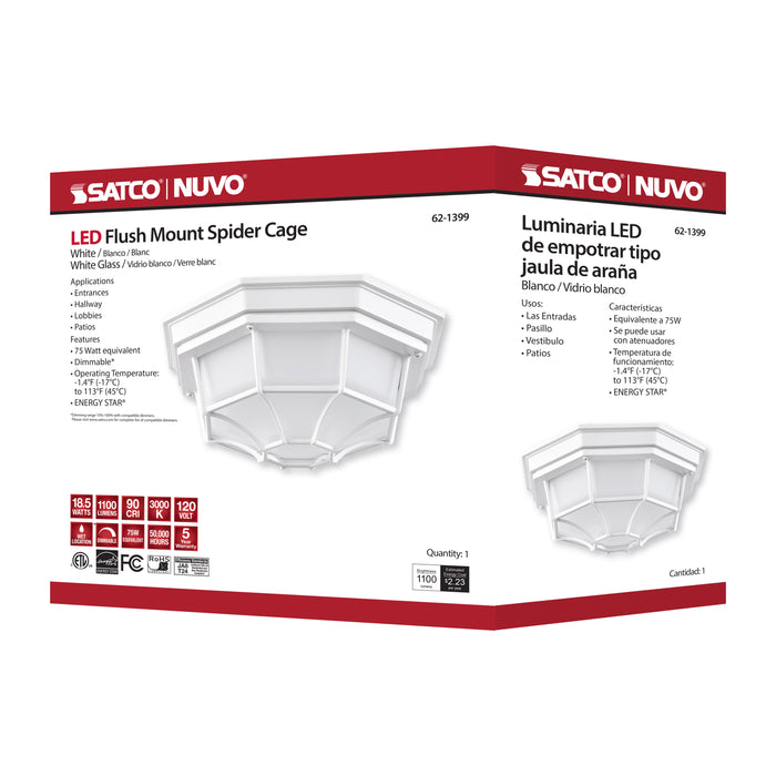 SATCO/NUVO 18.5W LED Spider Cage Outdoor Fixture 1100Lm 90 CRI 120V 3000K White Finish - Frosted Glass (62-1399)