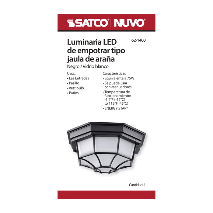 SATCO/NUVO 18.5W LED Spider Cage Outdoor Fixture 1100Lm 90 CRI 120V 3000K Black Finish - Frosted Glass (62-1400)