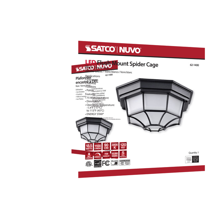 SATCO/NUVO 18.5W LED Spider Cage Outdoor Fixture 1100Lm 90 CRI 120V 3000K Black Finish - Frosted Glass (62-1400)