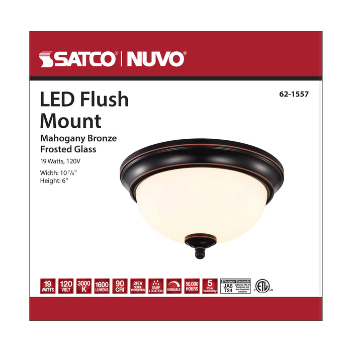 SATCO/NUVO Center Lock 11 Inch LED Flush Mount 19W 3000K Mahogany Bronze Finish Frosted Glass (62-1557)