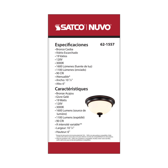SATCO/NUVO Center Lock 11 Inch LED Flush Mount 19W 3000K Mahogany Bronze Finish Frosted Glass (62-1557)