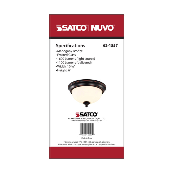 SATCO/NUVO Center Lock 11 Inch LED Flush Mount 19W 3000K Mahogany Bronze Finish Frosted Glass (62-1557)