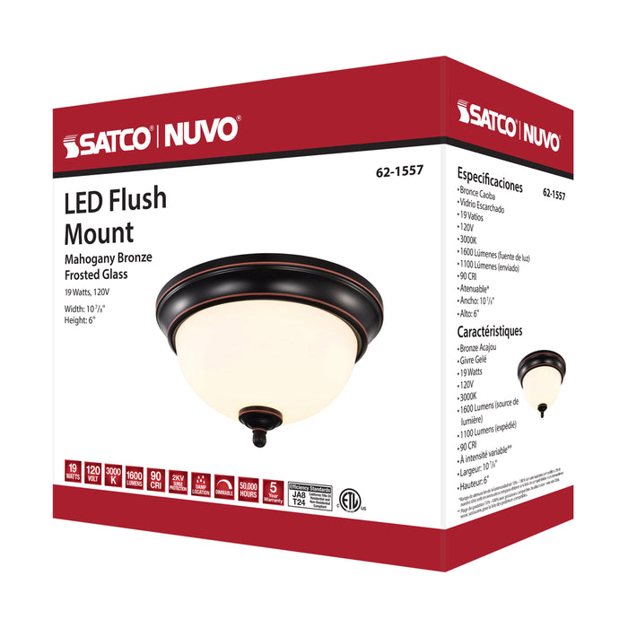 SATCO/NUVO Center Lock 11 Inch LED Flush Mount 19W 3000K Mahogany Bronze Finish Frosted Glass (62-1557)