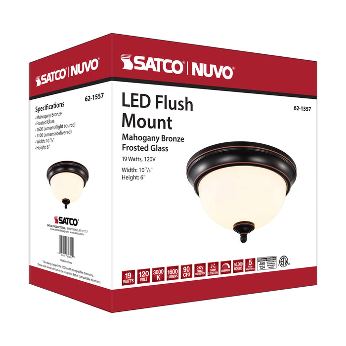 SATCO/NUVO Center Lock 11 Inch LED Flush Mount 19W 3000K Mahogany Bronze Finish Frosted Glass (62-1557)