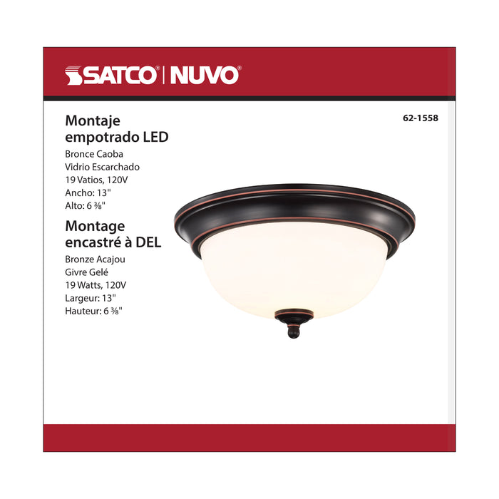SATCO/NUVO Center Lock 13 Inch LED Flush Mount 19W 3000K Mahogany Bronze Finish Frosted Glass (62-1558)