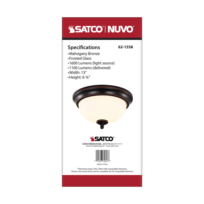 SATCO/NUVO Center Lock 13 Inch LED Flush Mount 19W 3000K Mahogany Bronze Finish Frosted Glass (62-1558)