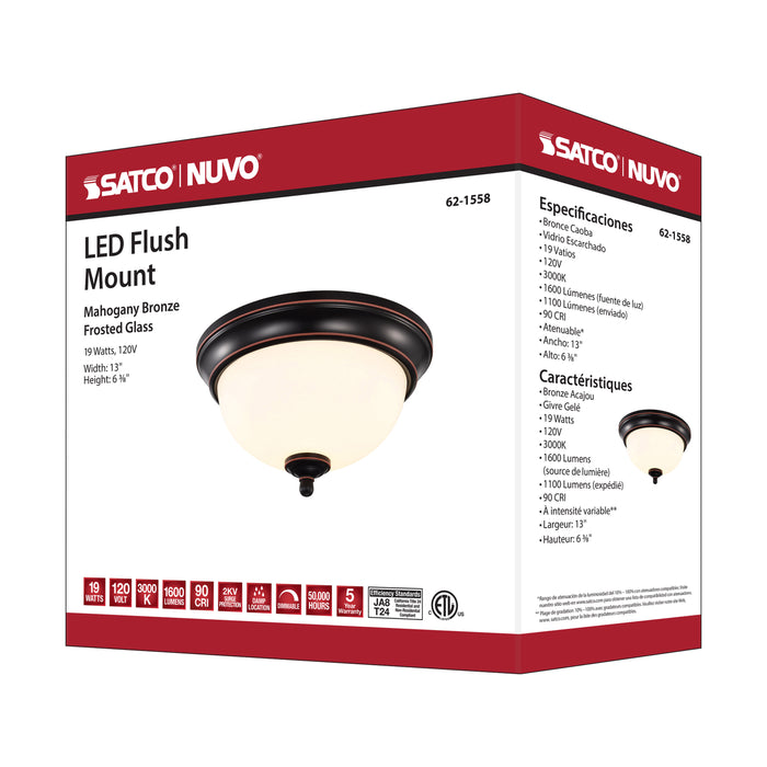 SATCO/NUVO Center Lock 13 Inch LED Flush Mount 19W 3000K Mahogany Bronze Finish Frosted Glass (62-1558)