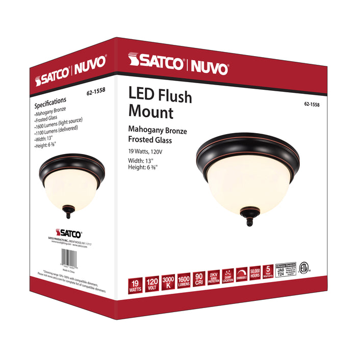 SATCO/NUVO Center Lock 13 Inch LED Flush Mount 19W 3000K Mahogany Bronze Finish Frosted Glass (62-1558)