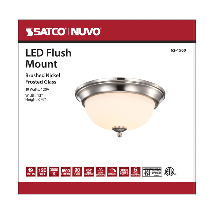 SATCO/NUVO Center Lock 13 Inch LED Flush Mount 19W 3000K Brushed Nickel Finish Frosted Glass (62-1560)