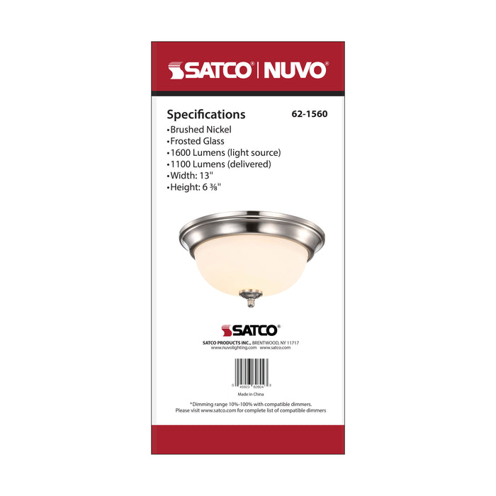 SATCO/NUVO Center Lock 13 Inch LED Flush Mount 19W 3000K Brushed Nickel Finish Frosted Glass (62-1560)