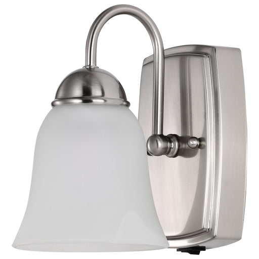 SATCO/NUVO 8W LED 1 Light Vanity Fixture 3000K Brushed Nickel With Alabaster Glass With Switch (62-1569)