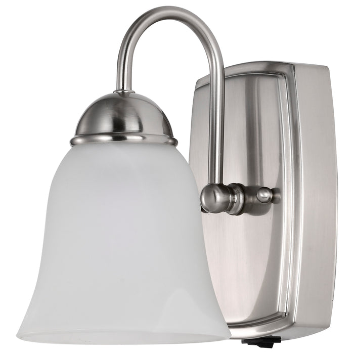 SATCO/NUVO 8W LED 1 Light Vanity Fixture 3000K Brushed Nickel With Alabaster Glass With Switch (62-1569)