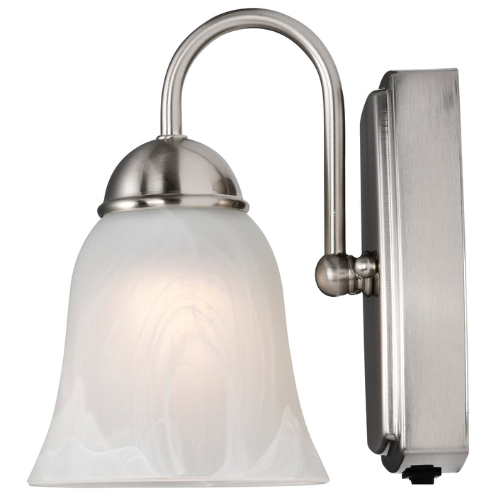 SATCO/NUVO 8W LED 1 Light Vanity Fixture 3000K Brushed Nickel With Alabaster Glass With Switch (62-1569)
