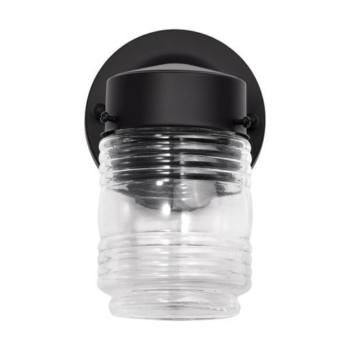 SATCO/NUVO 8W 1-Light Porch Wall Mason Jar Fixture 3000K Black Finish With Clear Glass (62-1573)