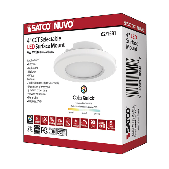 SATCO/NUVO 4 Inch LED Surface Mount Fixture CCT Selectable 3000K/4000K/5000K White (62-1581)