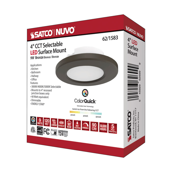SATCO/NUVO 4 Inch LED Surface Mount Fixture CCT Selectable 3000K/4000K/5000K Bronze (62-1583)