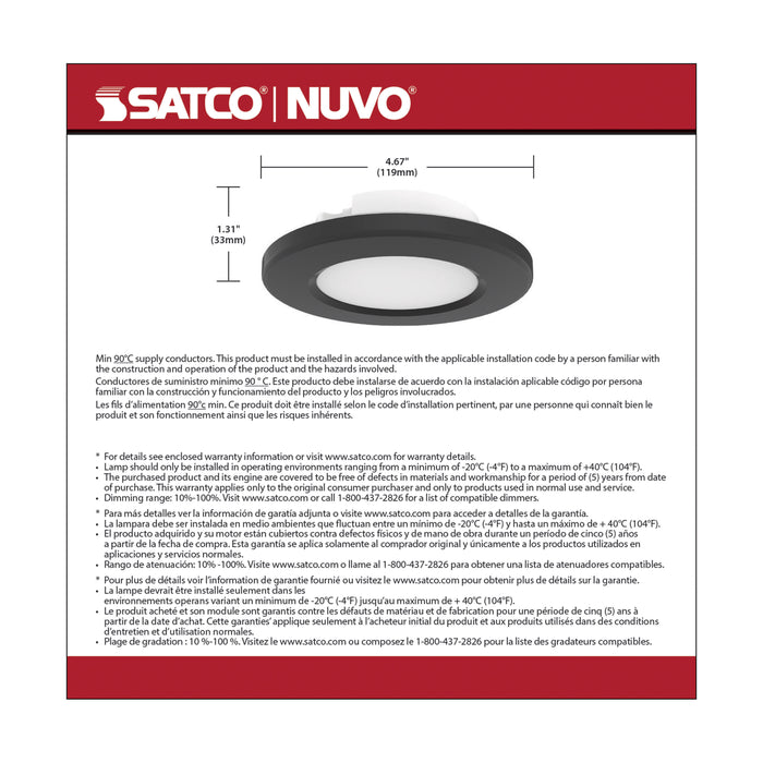 SATCO/NUVO 4 Inch LED Surface Mount Fixture CCT Selectable 3000K/4000K/5000K Black (62-1584)