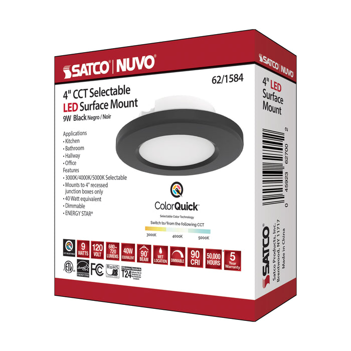 SATCO/NUVO 4 Inch LED Surface Mount Fixture CCT Selectable 3000K/4000K/5000K Black (62-1584)