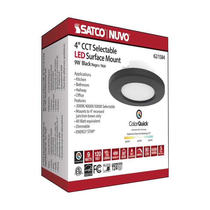 SATCO/NUVO 4 Inch LED Surface Mount Fixture CCT Selectable 3000K/4000K/5000K Black (62-1584)