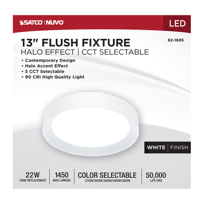 SATCO/NUVO Selene 13 Inch 22W LED Flush Mount CCT Selectable 2700K/3000K/3500K/4000K/500K White Finish (62-1695)