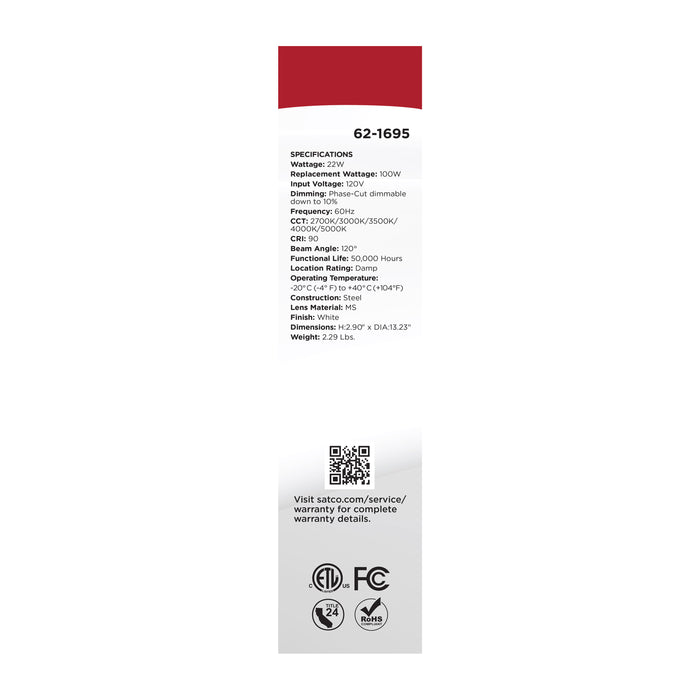 SATCO/NUVO Selene 13 Inch 22W LED Flush Mount CCT Selectable 2700K/3000K/3500K/4000K/500K White Finish (62-1695)