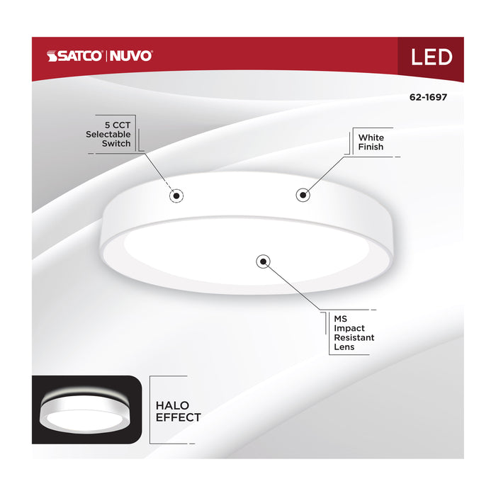 SATCO/NUVO Selene 17 Inch 27W LED Flush Mount CCT Selectable 2700K/3000K/3500K/4000K/5000K White Finish (62-1697)