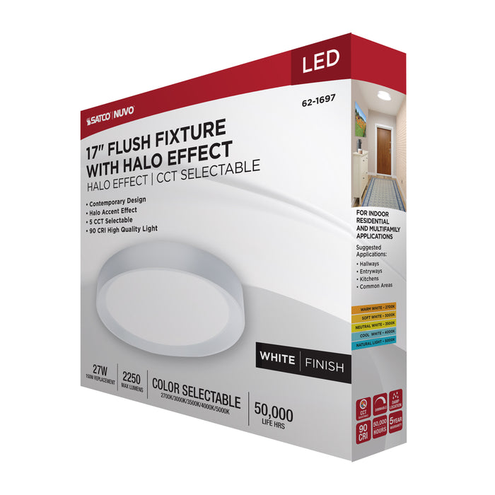 SATCO/NUVO Selene 17 Inch 27W LED Flush Mount CCT Selectable 2700K/3000K/3500K/4000K/5000K White Finish (62-1697)