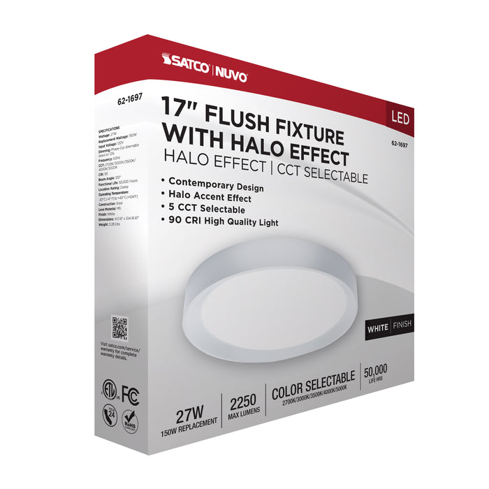 SATCO/NUVO Selene 17 Inch 27W LED Flush Mount CCT Selectable 2700K/3000K/3500K/4000K/5000K White Finish (62-1697)