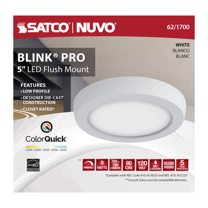 SATCO/NUVO Blink - 9W 5 Inch LED Fixture CCT Selectable 2700K/3000K/3500K/4000K/5000K Round Shape White Finish 120V (62-1700)
