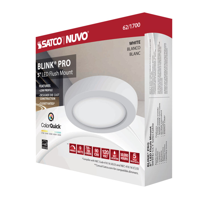 SATCO/NUVO Blink - 9W 5 Inch LED Fixture CCT Selectable 2700K/3000K/3500K/4000K/5000K Round Shape White Finish 120V (62-1700)