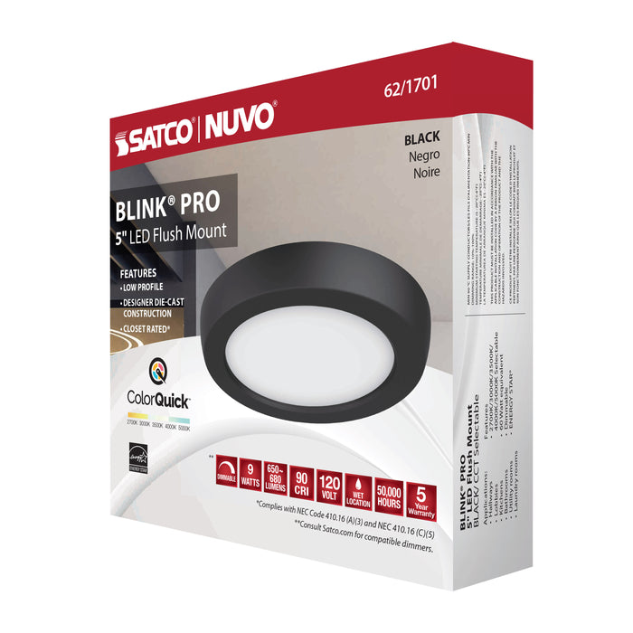 SATCO/NUVO Blink - 9W 5 Inch LED Fixture CCT Selectable 2700K/3000K/3500K/4000K/5000K Round Shape Black Finish 120V (62-1701)