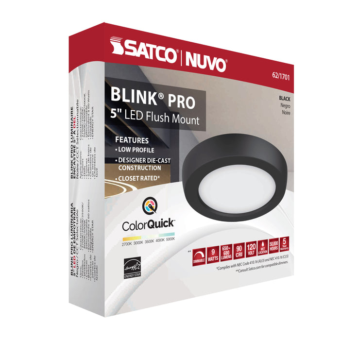 SATCO/NUVO Blink - 9W 5 Inch LED Fixture CCT Selectable 2700K/3000K/3500K/4000K/5000K Round Shape Black Finish 120V (62-1701)