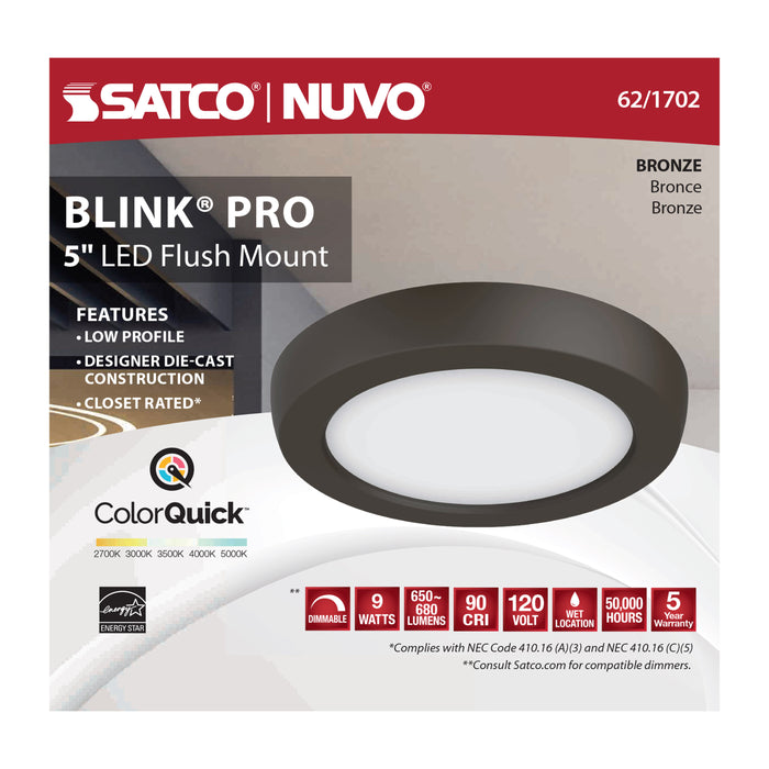 SATCO/NUVO Blink - 9W 5 Inch LED Fixture CCT Selectable 2700K/3000K/3500K/4000K/5000K Round Shape Bronze Finish 120V (62-1702)